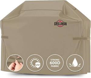lot 1569 image: Grillman Grill Cover, BBQ Outdoor Grill Covers, Charcoal, Gas Grills, Waterproof, Rip-Proof, Weather-Resistant, Anti-UV, Barbecue Cover for Weber, Genesis, Charbroil, Nexgrill, etc (Tan, 60 Inch)