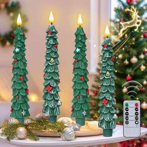 lot 1575 image: 4 Pack Christmas Tree Candles with Remote, 9.8 Tree Shaped Flameless Taper Candles, LED Window Candle Battery Operated with 3D Wick Flickering, Real Wax Christmas Candlesticks Xmas Holiday Decor