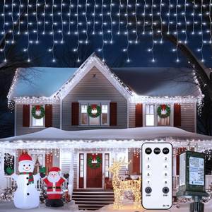 lot 1585 image: Minetom Icicle Lights for Outside, 100Ft 832 LED White Christmas Lights with 156 Drops,Outdoor Icicle Christmas Light with Remote and Timer for House Roof, Pure White