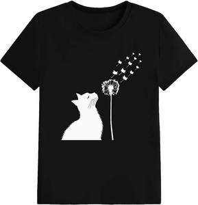lot 1596 image: Cat Shirts for Women Butterfly Tee Shirts Womens Cute Butterfly Cat Graphic Print Tops Size XL