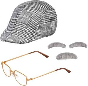 lot 1604 image: Beelittle Old Man Costume Grandpa Accessories Men Beret Hat Glasses Moustache Eyebrows Set