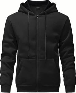 lot 1618 image: Mens Zip up Fleece Hoodie Long Sleeve Sweatshirt with Zipper Pocket Lightweight Sports Hooded jacket Black Size Medium