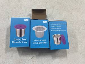 lot 1626 image: 3 Packs Haetyly Reusable K Cups, Stianless Steel Coffee Pods with 20 Count paper Filters Compatible with Keurig 2.0 and 1.0 Coffee Makers 2 Pods per Box