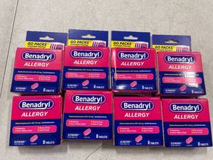lot 1627 image: 8 Boxes Benadryl Ultratabs Go Packs - Diphenhydramine Antihistamine Tablets - 4 packs of 2ct