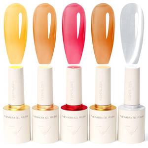 lot 1631 image: VENALISA 10 ML Jelly Gel Nail Polish Set with DIY Nail tips Kit, 5 Pcs Transparent Yellow Orange Red Brown White Gel Polish Color High Gloss Soak Off U V Nail Manicure Salon DIY