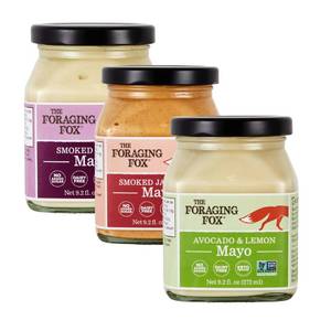 lot 1639 image: The Foraging Fox  Keto Gourmet Mayonnaise Set 3-Pack  Smoked Garlic, Avocado Lemon, Smoked Jalape o  Gluten & Dairy Free, No Added Sugar, Non-GMO