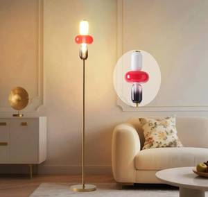 lot 1651 image: Fiqevs Glass Floor Lamp for Living Room, Modern LED Gold Standing Lamp, 3 Globe Tiffany Color, 2700K Ambiant Warm Lighting Decorative Tall Floor Lamp for Bedroom Office