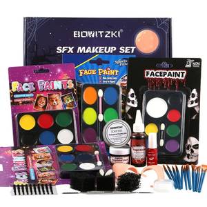 lot 1652 image: Bowitzki Halloween Makeup Set Oil Based Face Body Paint Special Effects Kit SFX Sponges Scar Wax Fake Blood Brush Tooth Paint Halloween Party SFX Cosplay