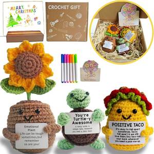 lot 1654 image: LED Note Board with Emotional Support Dolls for New Year Gift, Mini Crochet Doll with Gift Box for Suprise, Funny Doll is Ideal Gift for Friends, Sis, Brother or Partner