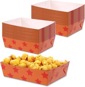 lot 1660 image: SAVITA 50pcs Anime Theme Paper Food Trays, Yellow and Red Stars Print Serving Plate Cartoon Ball Z Food Holder Boat for Cookie Snack Fries Birthday Decorations Party Supplies Favors
