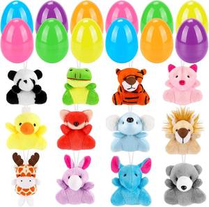 lot 1661 image: 12 Pack Easter Eggs Fillers with Mini Stuffed Animal Plush Toys Inside Easter Baster Stuffer for Kids Easter Egg Hunt Prizes, Party Favor