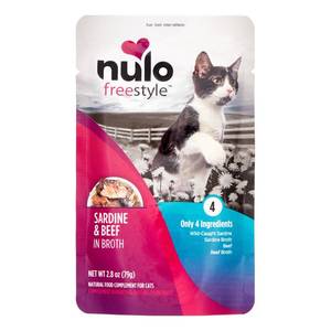 lot 1669 image: NULO 24-Count, FreeStyle Sardine & Beef in Broth Cat Food Topper, 2.8 Oz, Protein-rich