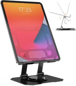 lot 1678 image: 360   Rotating Foldable iPad Desktop Stand with Adjustable Stand Suitable for 4-16 inch Tablets Anti Slip Silicone Protection Heat Dissipation Design Frost Black