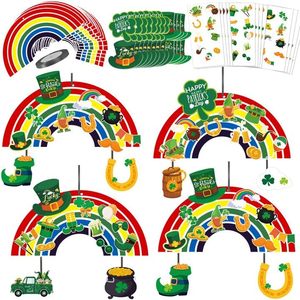 lot 1694 image: 36 Pcs St. Patricks Day Craft Kit Shamrock Rainbow Ornaments DIY Art Kit Saint Patricks Irish Lucky Stickers Irish Clover Craft Stickers Assorted Style for Classroom School Activities Party Supplies