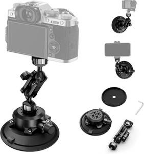 lot 1696 image: Camera Suction Cup Mount with Ball Head Magic Arm,4.5 Metal Vacuum Suction Cup Mount Car Windshield Dash Mount for Action CameraPhone Holders with 14,18 Holes(Black)