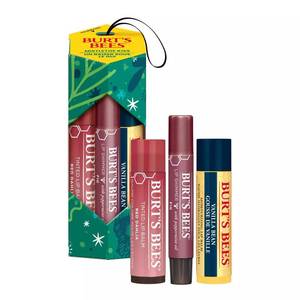 lot 1704 image: Burts Bees Mistletoe Kiss Red Collection Holiday Gift Set - 3 Lip Products - Vanilla Bean Moisturizing Lip Balm, Fig Lip Shimmer and Red Dahlia Tinted Lip Balm