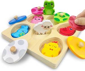 lot 1706 image: Easter Wooden Pegged Puzzles Montessori Toys for Toddlers Kids Boys Girls Easter Basket Stuffers Toys Gifts
