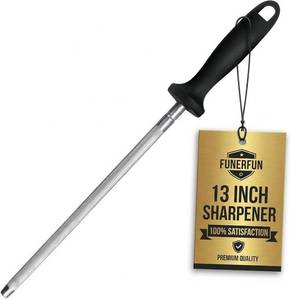 lot 1725 image: Knife Sharpener Rod, 13 Inch Carbon Steel Honing Steel for Kitchen Knives, Professional Magnetized Sharpening Stick with Nickel-Chrome Plating, Easy Grip Tool for Chef Knives