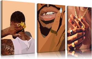lot 1745 image: 3pcs African American Canvas Wall Art Black Man Trend Wall Decor Pictures Fashion African Posters Prints for Bedroom Living Room Bathroom Office Home Decoration Prepare To Hang