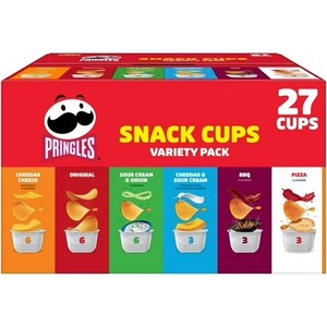 lot 1746 image: Pringles Snack Cups Variety Pack Potato Crisps Chips, Lunch Snacks, 27 Count