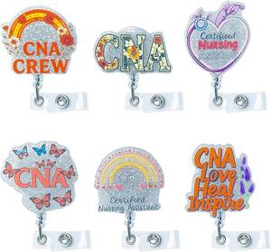 lot 1749 image: Funny CNA Badge Reel, Cute Retractable Badge Reel with Alligator Clip for Nurse Pharmacy Doctor Nursing, 6 Styles for Easy Replacement (CNA Set 1)