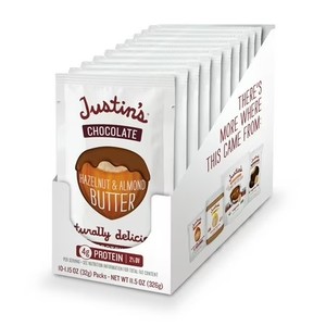 lot 1761 image: 2 Boxes Justins Gluten-Free Chocolate Hazelnut Butter Squeeze Pack, 1.15 oz (2 Packs of 10)