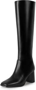 lot 1774 image: IDIFU IN3 Knee High Boots for Women Square Toe GoGo Chunky High Heeled Tall Long Fall Boot with Side Zipper Dress Comfortable Fashion Pull On Small Thick Heel Boots SIZE 9