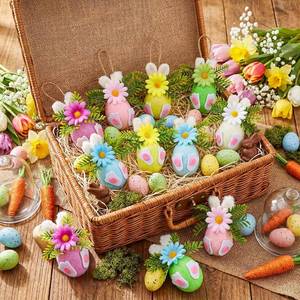 lot 1791 image: 18 Pcs Easter Hanging Bunny Ornaments Felt Pastel Bunny Egg Tree Ornament Spring Egg Hanging Decor 3D Felt Rabbit Decoration Easter Gift for Tree Wall Doors Mantels Decor