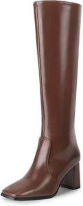 lot 1807 image: IDIFU IN3 Knee High Boots for Women Square Toe GoGo Chunky High Heeled Tall Long Fall Boot with Side Zipper Dress Comfortable Fashion Pull On Small Thick Heel Boots SIZE 8 12