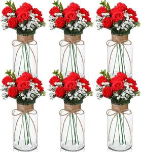 lot 1831 image: Zeyune 6 Sets Mason Jar Table Centerpiece with Flowers Artificial Floral in Vase Farmhouse Rustic Arrangement for Wedding Tea Engagement Bridal Shower Party Living Room Kitchen (Bright Red)