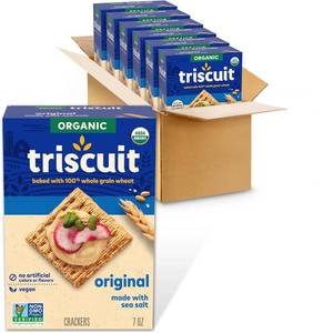 lot 1840 image: Triscuit Organic Original Whole Grain Wheat Crackers, Organic Crackers, Vegan Snacks, Bulk Lunch Snacks, 6 - 7 oz Boxes