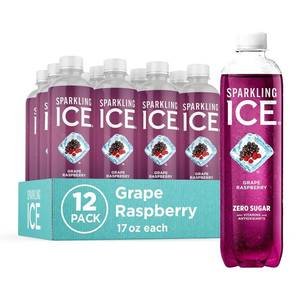 lot 1846 image: Sparkling Ice, Grape Raspberry Sparkling Water, Zero Sugar Flavored Water, with Vitamins and Antioxidants, Low Calorie Beverage, 17 fl oz Bottles (Pack of 12)