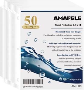 lot 1854 image: LOT OF FIVE PACKS - Clear Sheet Protectors for 3 Ring Binder, Plastic Sleeves for Paper 8.5x11, Heavy Duty Page Protectors for 3 Ring Binder, Top Loading Paper Protector for Documents and Photos,Letter Size.