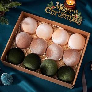 lot 1864 image: Velvet Christmas Ornaments, 12pcs Christmas Tree Ornaments Velvet 3.15 Inch Balls, Multicolor Green Brown Neutral for Xmas Wedding Party Holiday Decorations