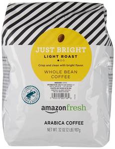 lot 1866 image: Amazon Fresh, Just Bright Whole Bean Coffee Light Roast, 32 Oz