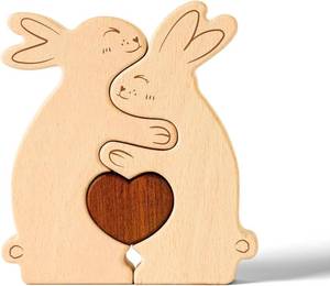 lot 1874 image: Wooden Easter Bunny Family Puzzle, Personalized Wooden Bunny Puzzle Customized 2 Name Puzzle for Home Crafts Easter Decor House Warming Birthday Family Party Gifts for Mothers Day New Baby