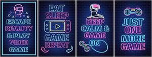 lot 1893 image: TEN PACKS - AMERICAN LUXURY GIFTS Gamer Neon Wall Art Set   Eat Sleep Game Repeat Posters   Retro Gaming Decor for Bedroom, Dorm, or Game Room   Vibrant Neon Style Prints   11 x17 Unframed (Set of 4)