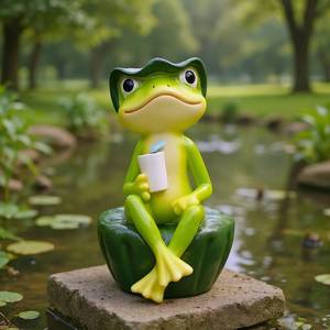 lot 1897 image: Frog Figurine Garden Decor for Outside, Frogs Statue Plant Decorations for Pots, Fairy Garden Figurines for Lawn Ornaments, Yard Decorations Outdoor, Frog Gifts for Women (1, Drink Frog) STOCK PHOTO APPROXIMATE