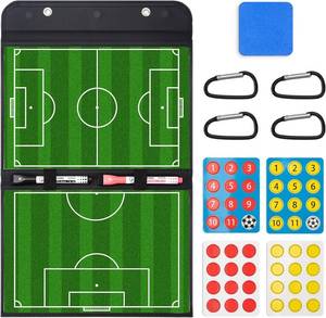lot 1898 image: WISYOK Leather Covered Magnetic Soccer Lineup Board, Foldable and Portable Clipboard for Coaches with 48 Cards, 2 Markers, 4 Hooks and 1 Organizer Bag