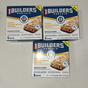 lot 1906 image: 3 Boxes CLIF BUILDERS Protein Bars Crispy Almond Salted Caramel, Reduced Sugar, Gluten Free, 6ct
