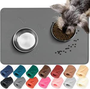 lot 1916 image: VIVAGLORY Dog Food Mat Flexmat Dog Bowl Mat, Placemat Food Tray with Raised Edges & Lip for Indoor Floor, Non Slip Waterproof Silicone Dish Placemat for Cat & Pet, L, Grey
