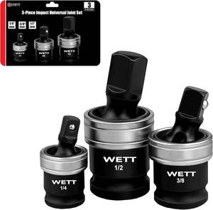 lot 1944 image: WETT 3-Piece Impact Universal Joint Set, 12, 38 and 14 Drive Socket Swivel Adapter Set, Impact Grade Wobble Sockets, U-Joint Sockets