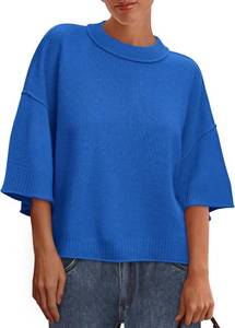 lot 1950 image: BTFBM Womens Short Sleeve Tops 2025 Summer Casual Crew Neck Oversized Sweater Solid Color Ribbed Knit T Shirts SIZE XL