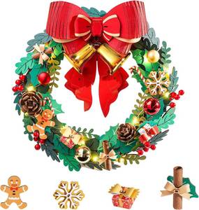 lot 1952 image: ROBOTIME Christmas Wreath with Red Bow, Pine Cones, Berries & Bells 3D Wooden Puzzles for Adults Creative Gifts for Holiday Window Fireplace Door Decorations