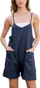 lot 1967 image: Rompers for Women Summer Casual Waffle Knit Sleeveless Romper Spaghetti Strap Shorts Overalls Jumpsuit with Pockets SIZE L