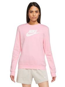 lot 2007 image: Nike Womens Club Fleece Graphic Long Sleeve Crew Neck Sweatshirt Med Soft PinkWhite, Medium - Womens Athletic Fleece - Medium