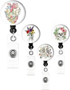 lot 2011 image: 4 Pack Retractable Badge Clips, ID Badge Reels for Skull and Sternum Pattern Nurse Badge Clip for Doctor Teacher Student Worker