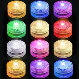 lot 2057 image: 3 Boxes idyl light Submersible LED Lights, Waterproof Tea Lights, Underwater Mini Pool Lights Battery Operated Tealights with Home Decoration (12-RGB, 12 in each)