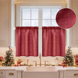 lot 2075 image: MIULEE Christmas Linen Cafe Curtains 30 Inch Length for Kitchen Bathroom Over Sink 2 Panels, Farmhouse Rod Pocket Short Semi Sheer Light Filtering Tier Curtains for Small Half Window, Color Blue