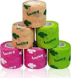 lot 2085 image: 6 Pack Lucky Clover Self Adhesive Bandage Wrap, 2  x 5 Yards Cohesive Elastic Tape for Pets & Sports, Flexible Support Wrap